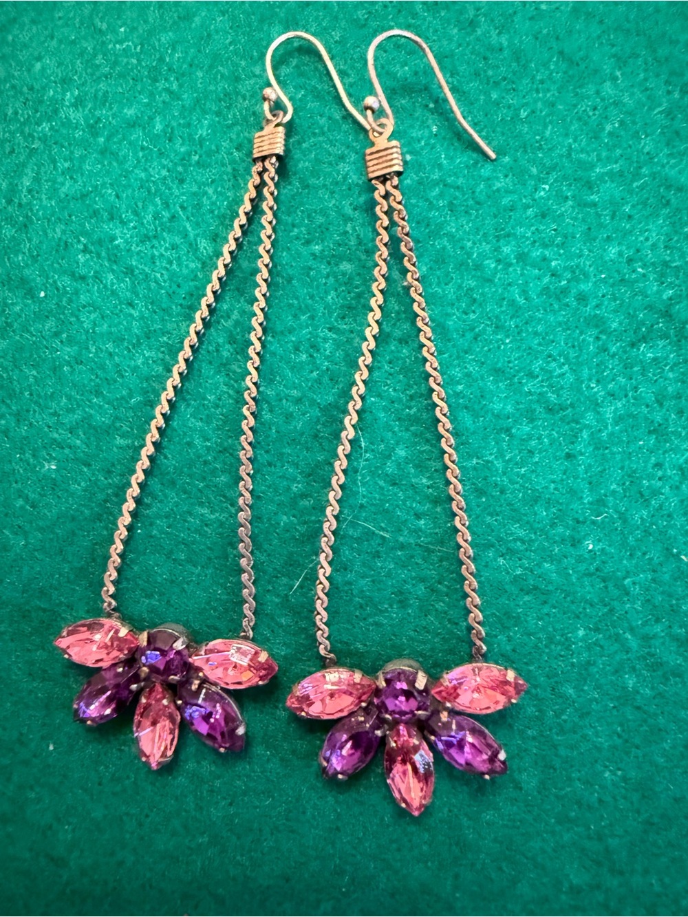 Pink & Purple Crystal Drop Earrings - Women Jewelry